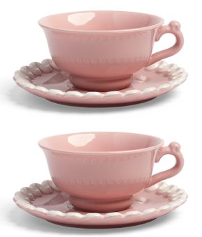 Cup & Saucer Whip Pink Set Of 2